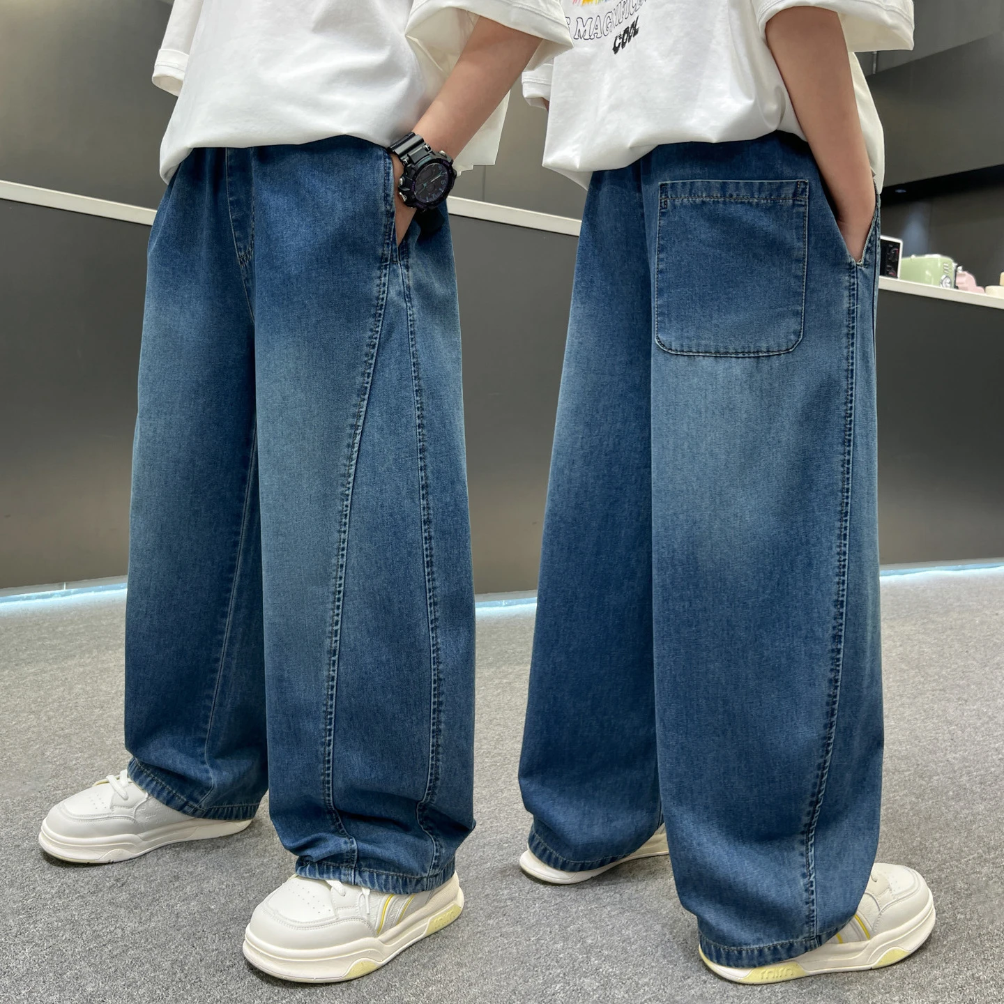 Boys' summer loose and casual blue jeans 2026 new teenage boys' thin cool denim anti mosquito pants