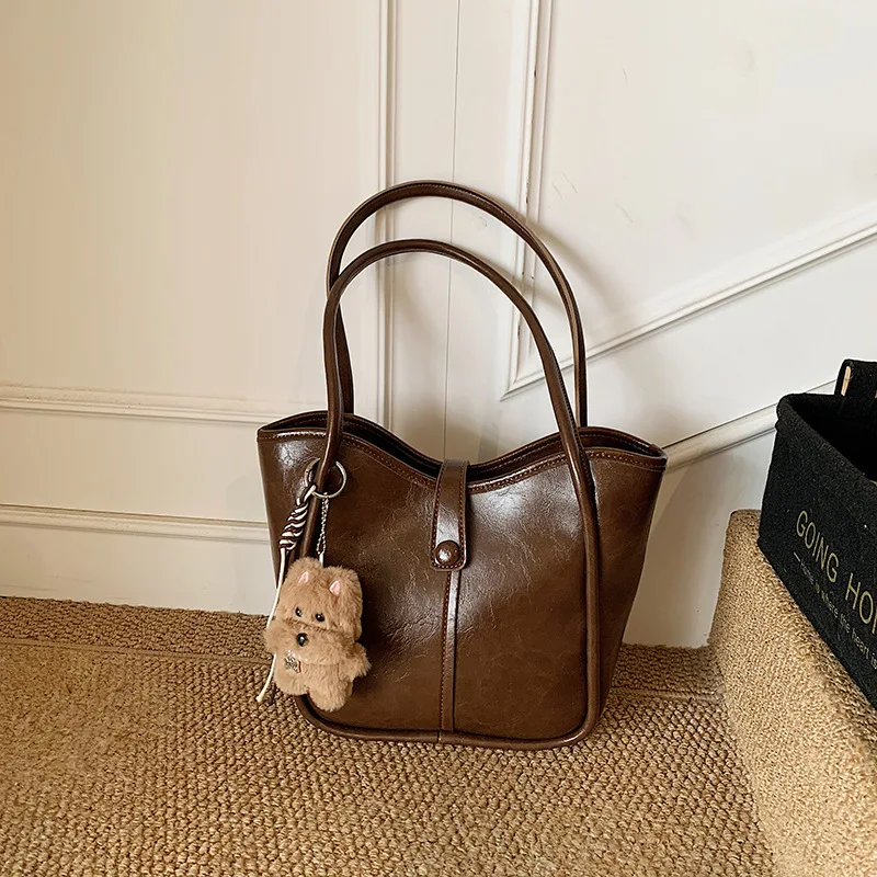 Premium retro bag Maillard shoulder bag large capacity commuter bag popular tote bag