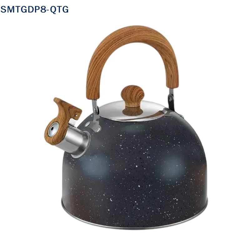 Whistling Tea Kettle, Tea Pots For Stove Top Food Grade Stainless Steel With Wood Pattern Folding Handle, Loud Whistle Kettle