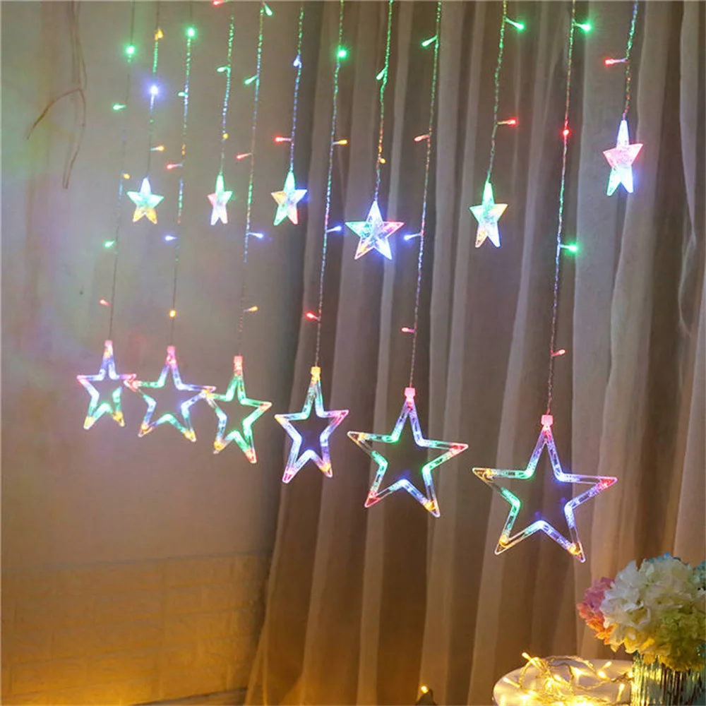 EU Plug 220V Navidad Star LED Fairy Garland Christmas Decorations for Home Outdoor Wedding Decor Holiday Room Curtain Light