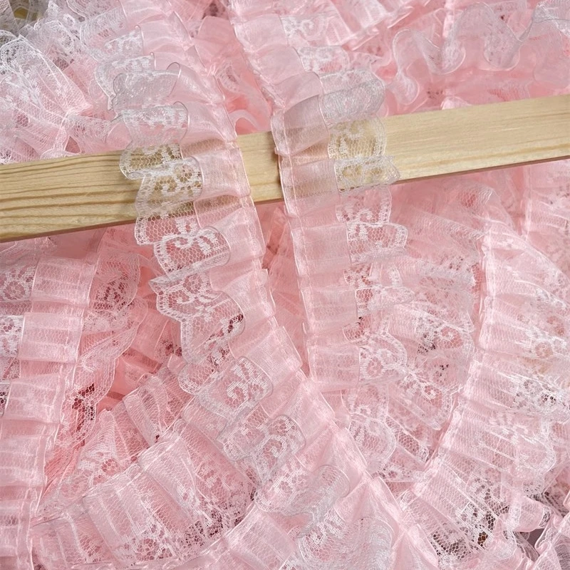 5cm wide powder glass yarn ribbon lace pleated dress skirt handmade baby clothes home mirror frame felt painting accessories