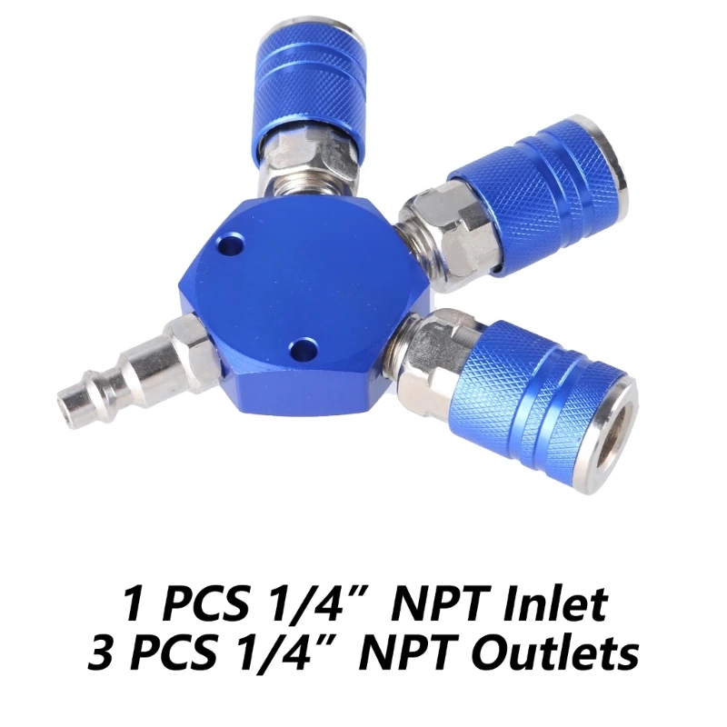 Air Splitter 1/4inch NPT 3-Way Air Manifold With 3pcs Industrial Quick Couplers Plug Air Compressor Hose DropShipping