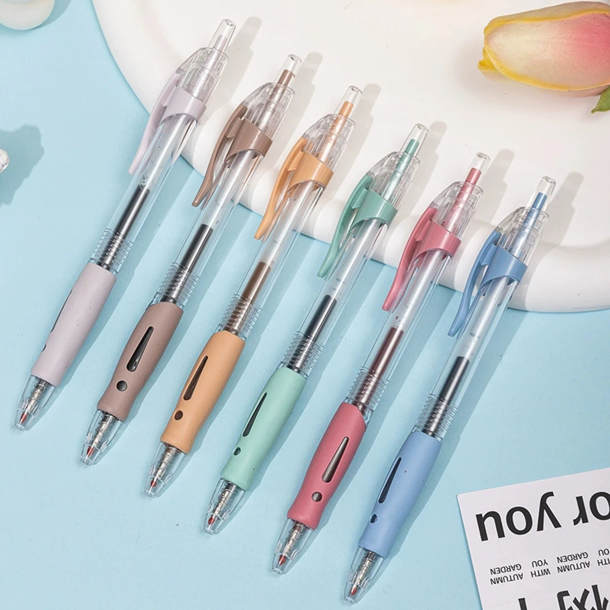 

6 Pcs Retractable Gel Pens Set Color Ink 0.5mm Ballpoint for Writing Office Accessories School Supplies Stationery