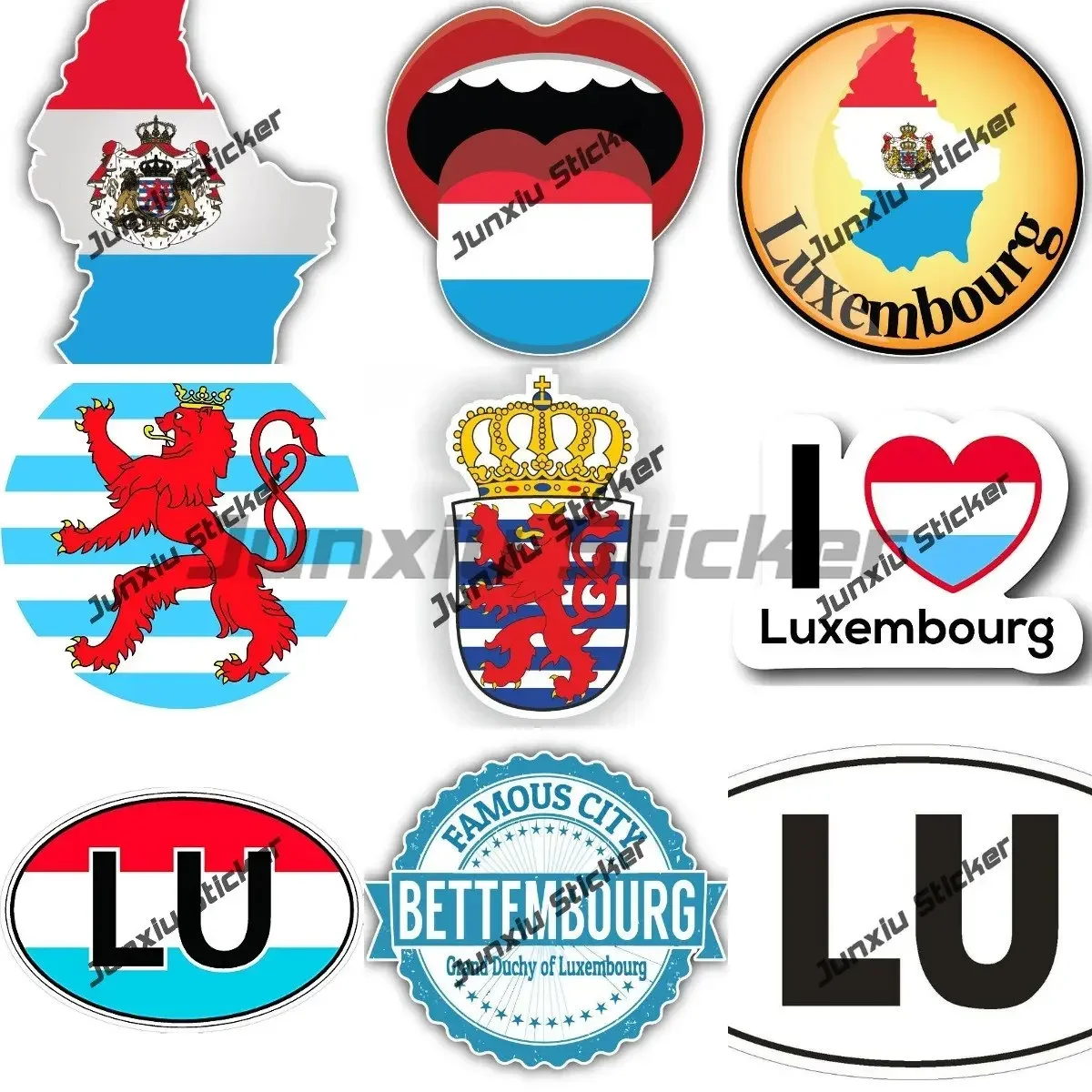 

Luxembourg Map Flag Stickers Coat of Arms of Luxembourg Decals City Shield Travel Stickers Cars Camper Bumper Truck Waterproof
