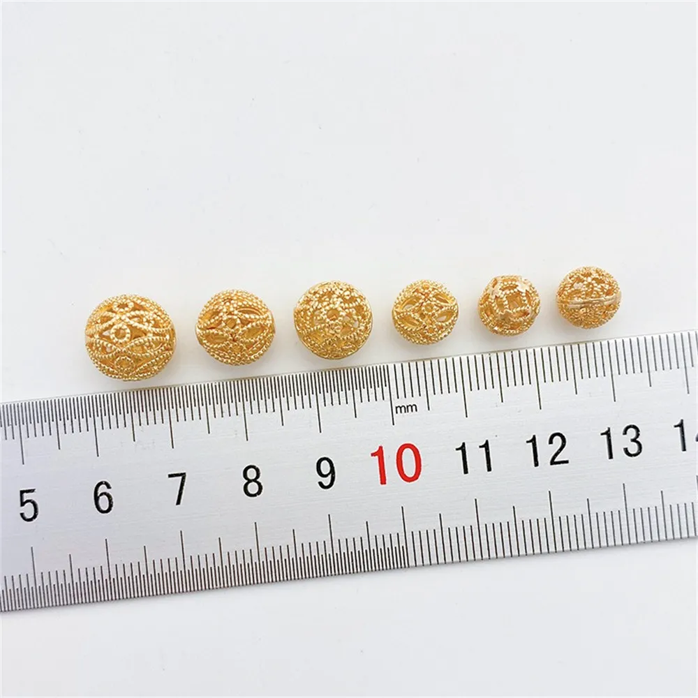 18K Gold-plated Hollow Ball Copper Coins Carved Round Beads Separated By Beads Handmade Diy Bracelet Jewelry Material Accessorie