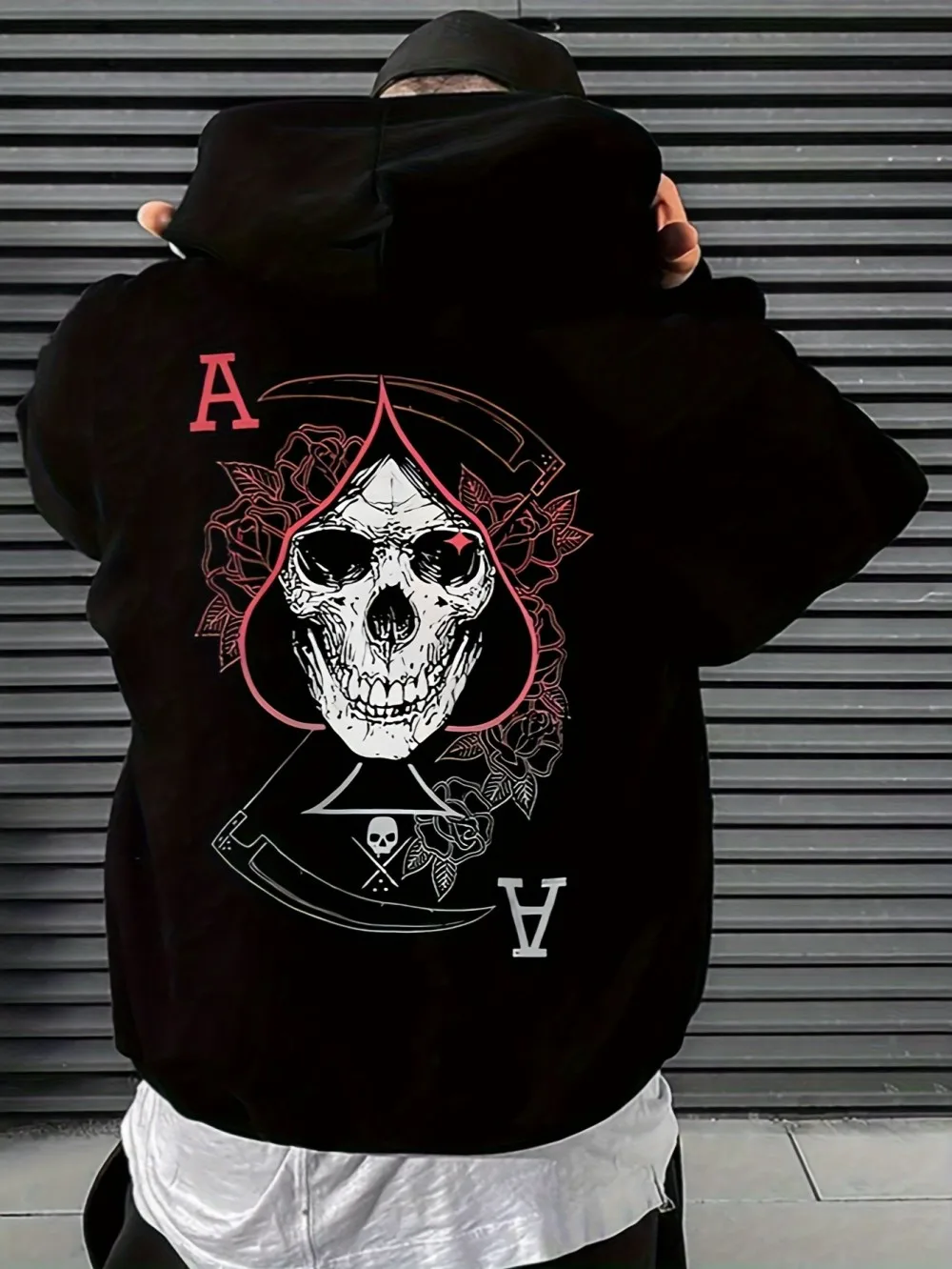 Hot selling autumn men's skull A-line printed micro elastic comfortable hooded sweatshirt outdoor urban trendy streetwear