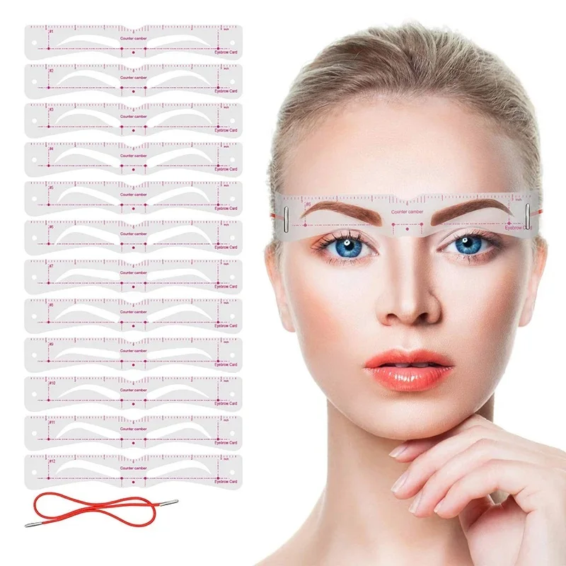 12pcs Reusable Eyebrow Stencil Set, Silicone Brow Stencils Kit with Elastic Strap Headband for Beginners, Eyebrow Shaping Tool