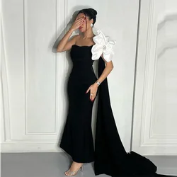 Customized One-Shoulder Pleat Flower Prom Gown Sheath Court Train Backless Evening Dresses Floor Length Elegant Party Dress Robe