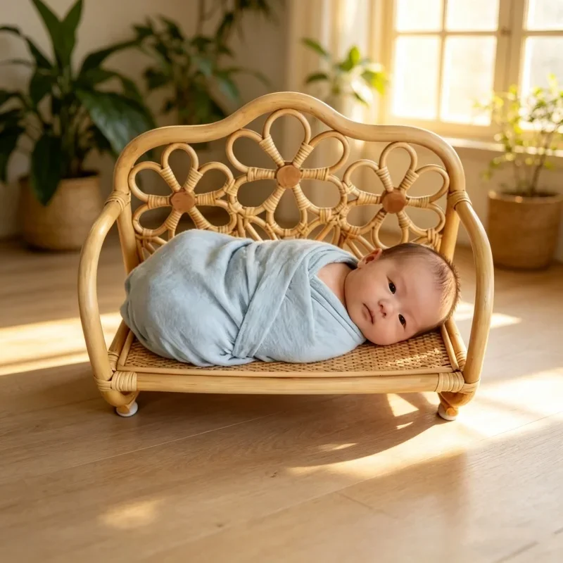 

1pc Handmade Vintage Bamboo Chair Basket Crib Studio Posing Accessories For Newborn Baby Girl Boy Photography Shooting Props