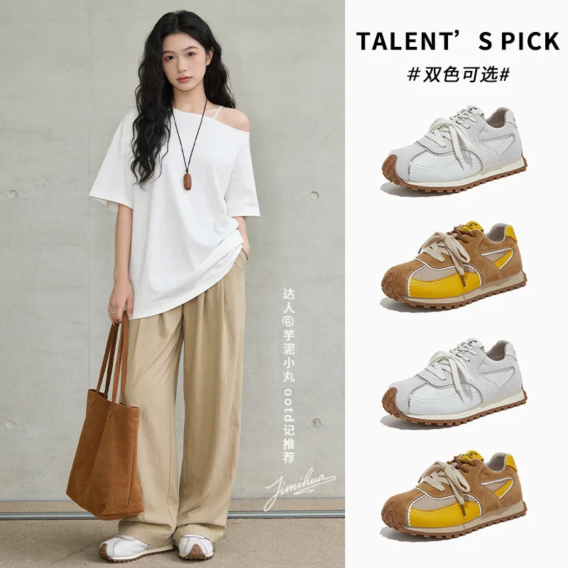 

Женские кроссовки из натуральной кожи с элементами пэчворка в стиле ретро, новинка весны, легкие спортивные повседневные кеды