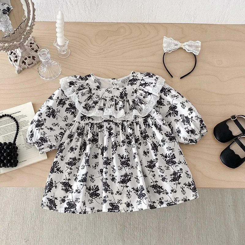 

Новое осеннее платье для девочек: милое, с большим кружевом, длинными рукавами, на запах, для малышей, платье для сестер