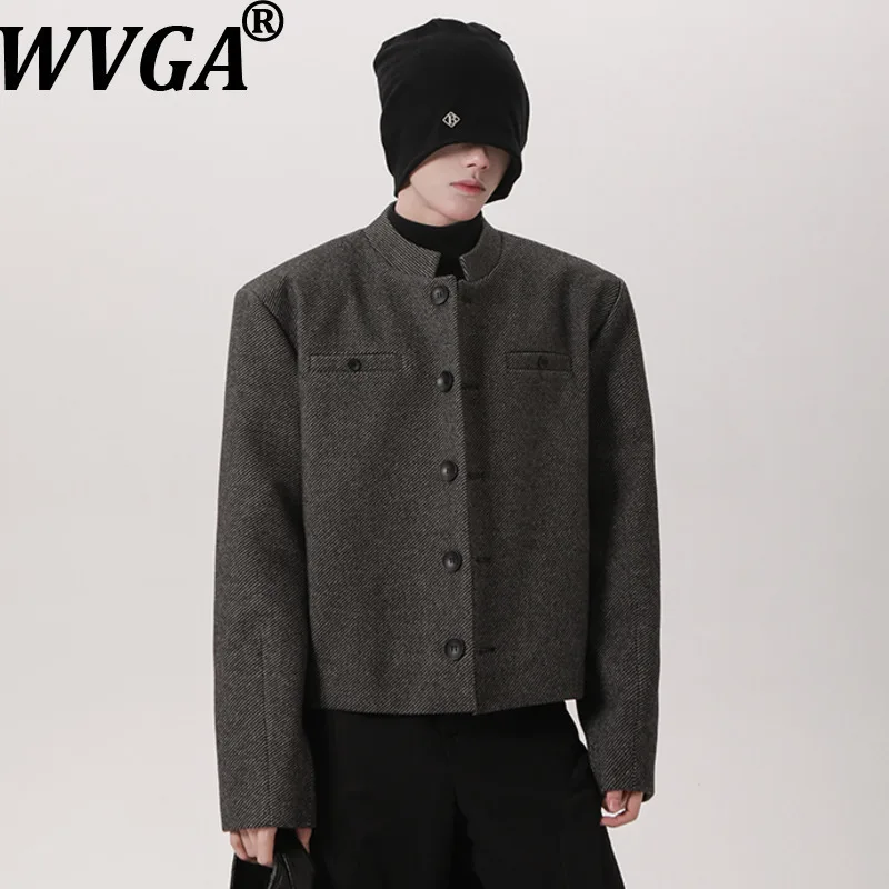 WVGA Autumn Winter New Men Shoulder Padded Design Stand Collar Woolen Trendy Blazer Niche Chic Casual Korean Suit Jackets W15918