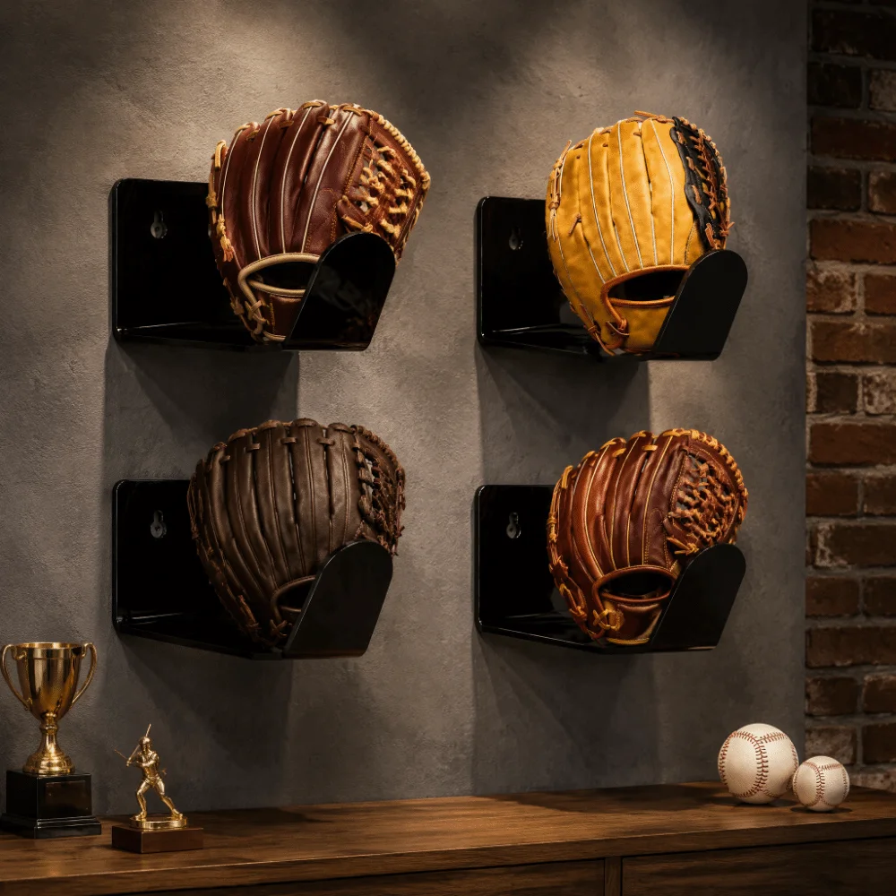 4PCS Black Baseball Glove Wall Mount Acrylic Screw Mounting Baseball Glove Display Rack Softball Glove Holder