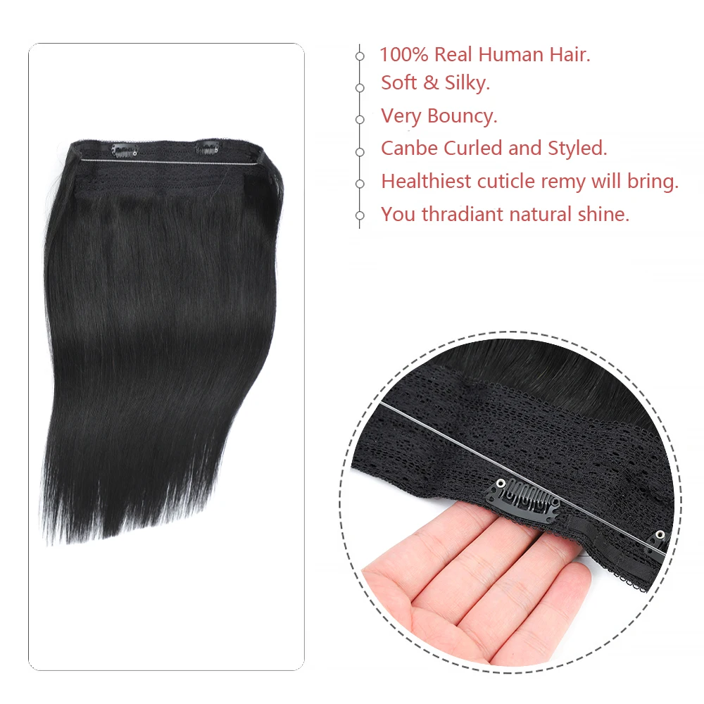 1# RemeeHi Invisiable Hair Pieces Human Hair Jet-Black Straight Fish-line Wire Micro Hair Extension for Women 100g 20 Inch 25cm