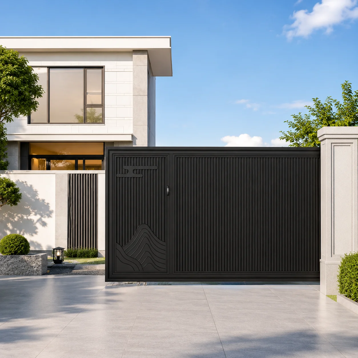 Black Aluminum Alloy Sliding Gate Modern Outdoor Villa Driveway Gate Custom Garden Fence Door Security Gate