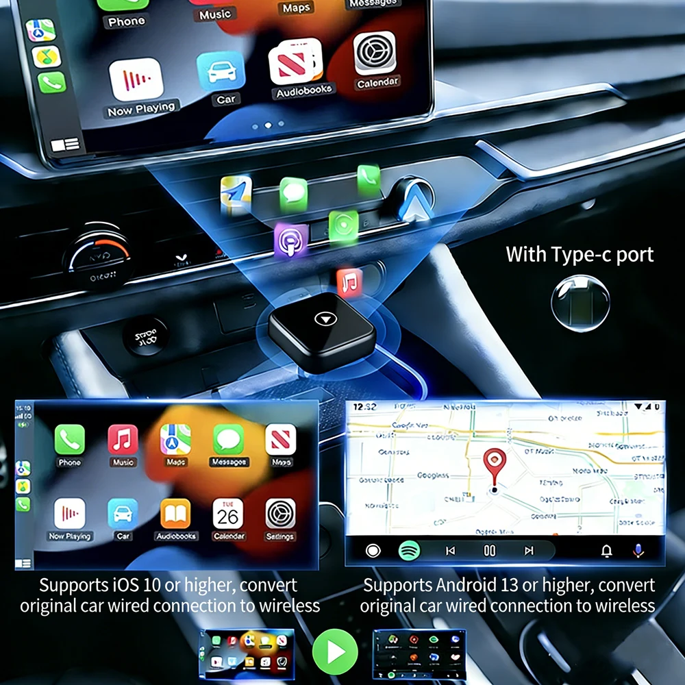 Mini Kabelloser Carplay-Adapter für iPhone - Carplay Wireless Adapter Car Play Dongle, Kabelgebunden zu Kabellos, Kompatibel mit iPhone I – Detail 3