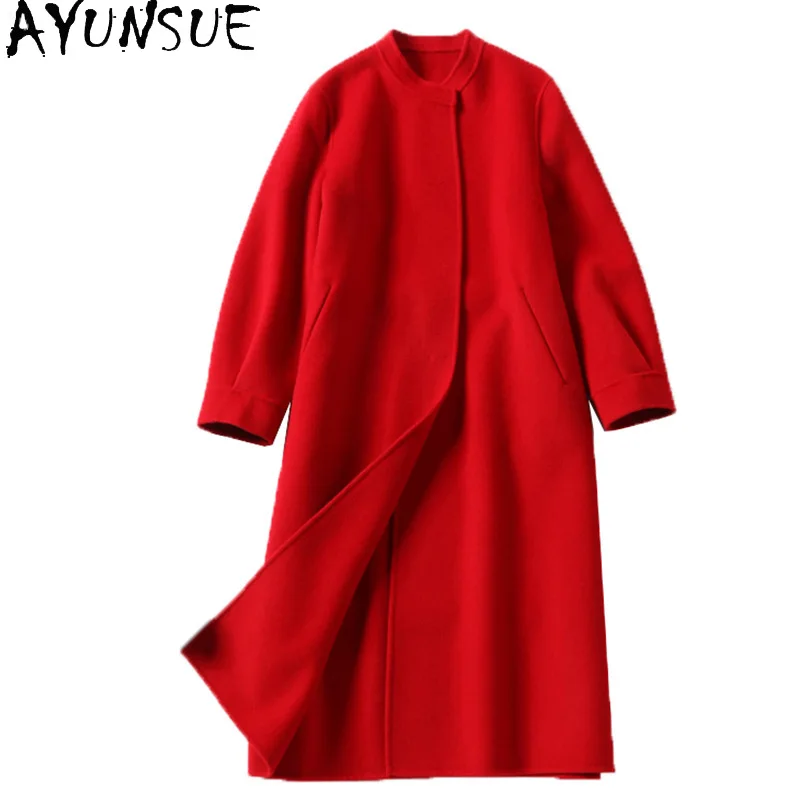 AYUNSUE-abrigo de lana de doble cara para mujer, ropa de otoño, abrigos largos a la moda, estilo de dinero antiguo, prendas de vestir exteriores, 90%