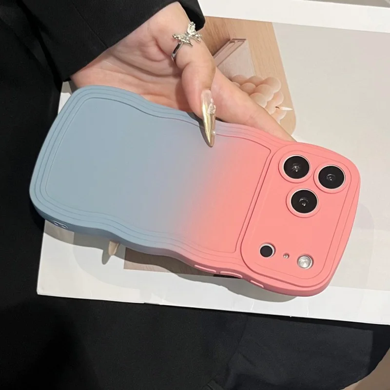 Gradient Wavy Lines Phone Case For iPhone Air 17 16 15 14 13 12 Pro Max 15 16 Plus 17 Pro 11 Candy Color Shockproof Soft Cover #6