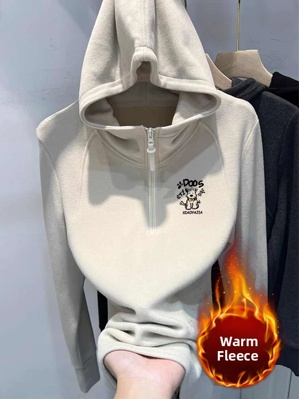 

Двусторонняя флисовая куртка с капюшоном для женщин, осенне-зимняя, с мультяшным принтом, теплая базовая кофта, модная толстовка на молнии