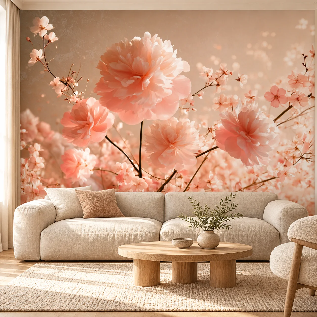 Floral Wallpaper Mural Pink Peony Blossom Romantic Flower Wall Art for Living Room Bedroom Decor Non Self Adhesive Wall Covering