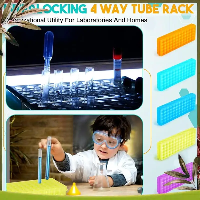 New-10 Pcs Microcentrifuge Tube Rack Polypropylene Test Tube Holder Double For 0.5 Ml- 2 Ml Tube, 60 Holes Each, 5 Colors