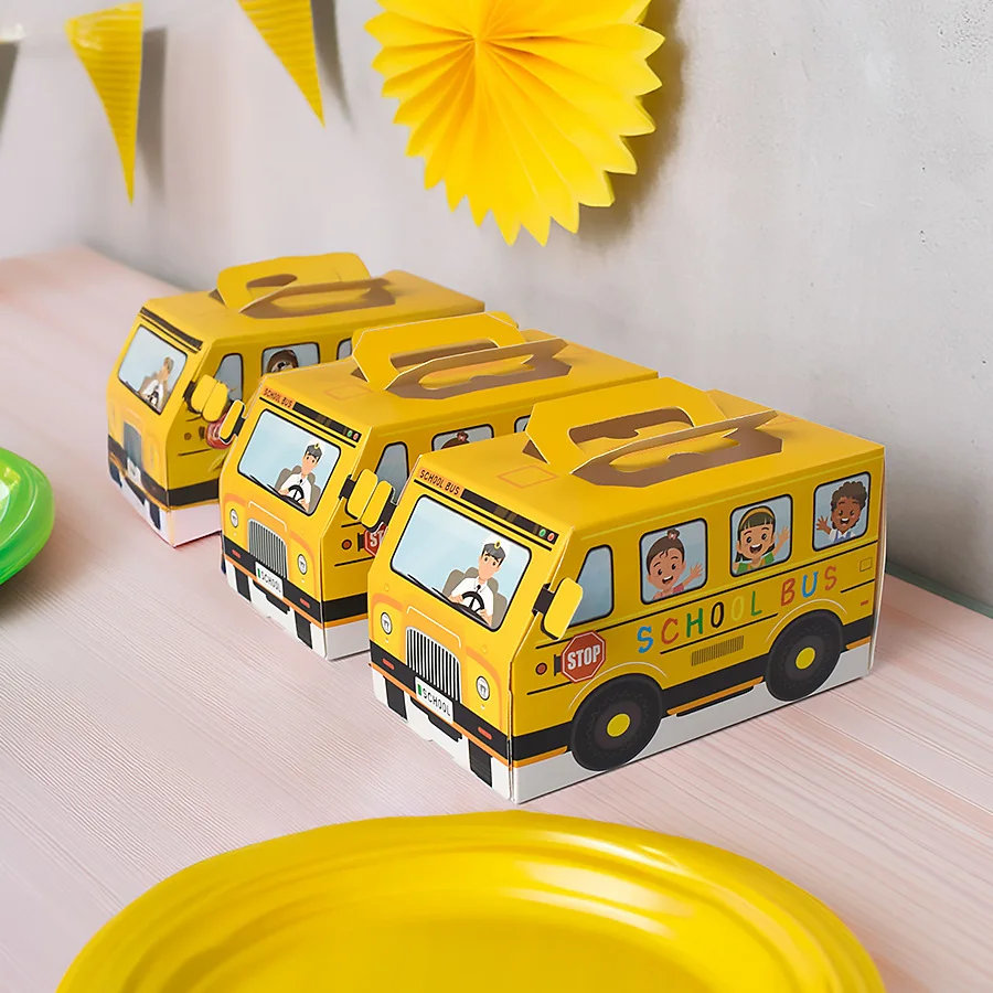 5Pcs Cartoon School Bus Shape Snacks Candy Box Gift Packing Boxes for Kids Birthday Back To School Party Favors Box Decoration