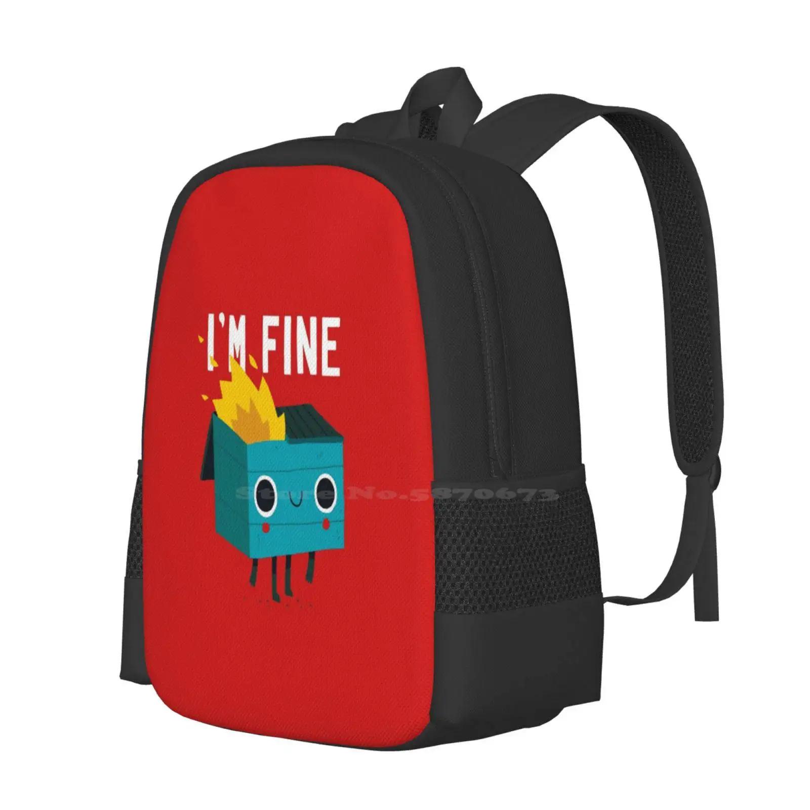 Dumpster Is Fine Hot Sale Backpack Fashion Bags Dumpster Fire Character Fine Funny Humor Dinomike