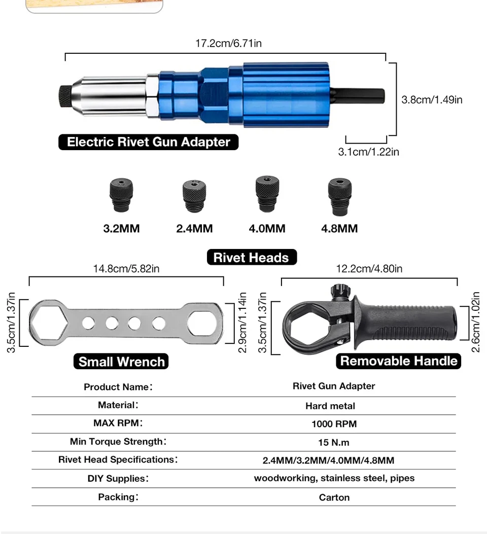 2.4-4.8mm Electric Rivet Gun Adapter High Efficiency Cordless Home Riveting Nut Machine Tool For Electric Drill