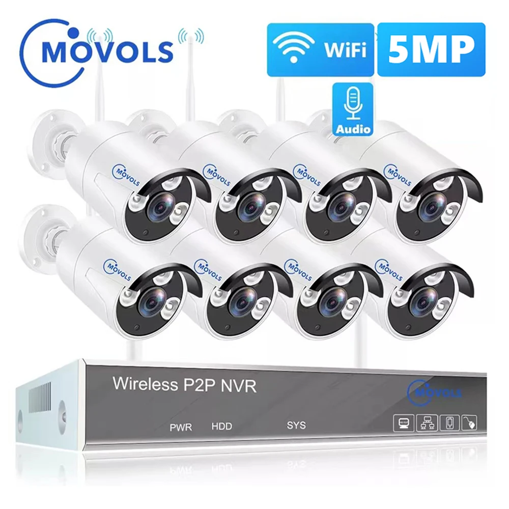 Movols 5MP Video Surveillance Cameras System With Wireless Wifi 8CH NVR Kit H.265 P2P Smart Home Outdoor Security Camera Set