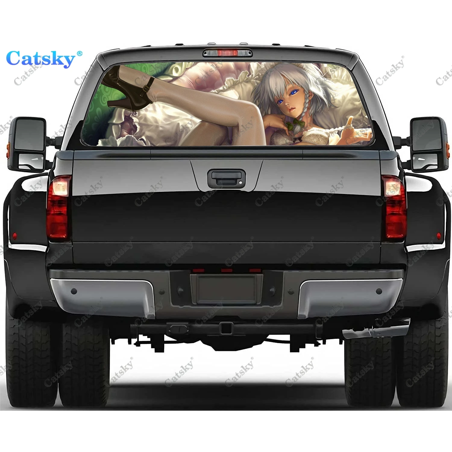 Izayoi Sakuya Anime Girl Rear Window Decal Fit Pickup,Truck,Car Universal See Through Perforated Back Windows Vinyl Sticker