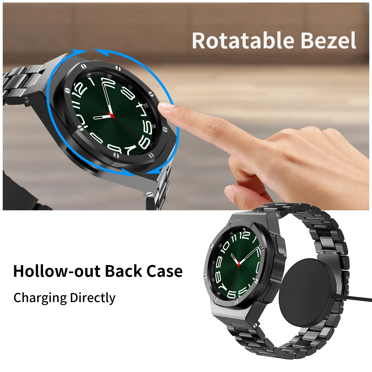 Modification Kit For Samsung Galaxy Watch 6 Classic 47mm Stainless Steel Metal Case Strap For Galaxy 6 Classic 43mm Rubber Band