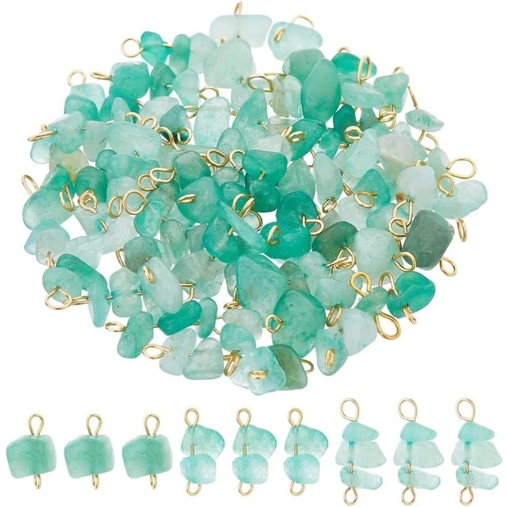 

60pcs Green Connector Charms 3 Styles Chip Link Charms Crushed Stone Dangle Pendants