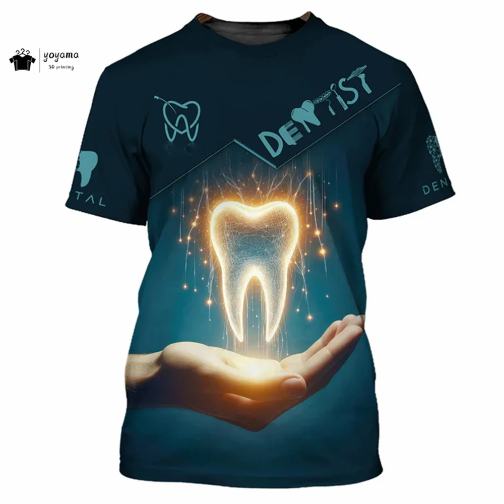 موضة تي شيرت رجالي ثلاثية الأبعاد طباعة تي شيرتات قصيرة الاكمام طبيب الأسنان ملابس العمل الصيف عادية المتضخم تي شيرت الرجال طبيب الأسنان الملابس #4