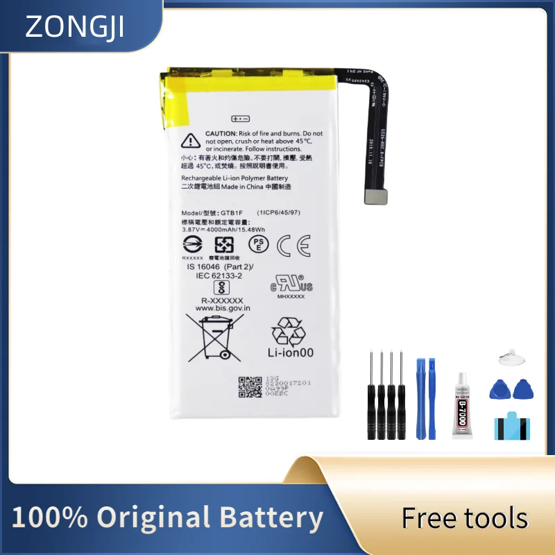 ZONGJI New Compatible Battery For Google Pixel 5 4000mAh GTB1F Phone Batteries +Tools