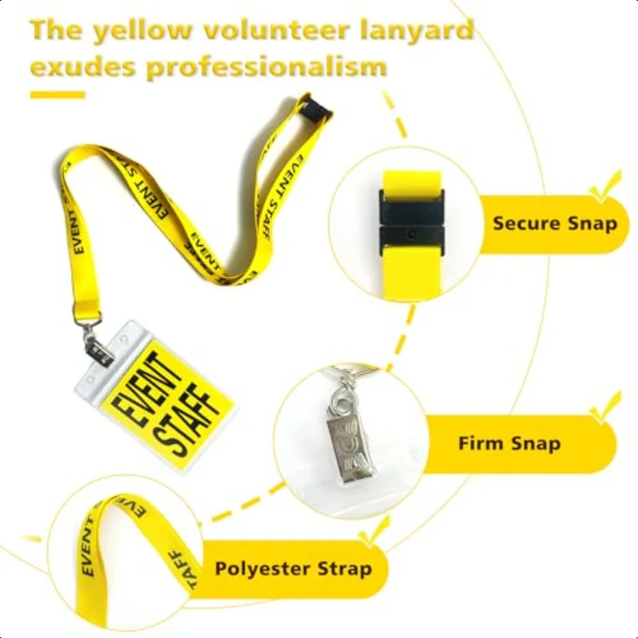 25 conjunto de cordão amarelo para funcionários de eventos, com suporte de cartão de plástico e cordão de evento identificado para cartão de passagem, cordão amarelo separatista fo