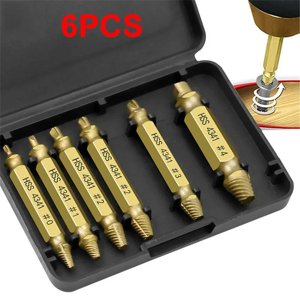 

6PCS Damaged Screw Extractor Drill Bit Set Stripped Broken Screw Bolt Easily Take Out Demolition Tools Remover Extractor