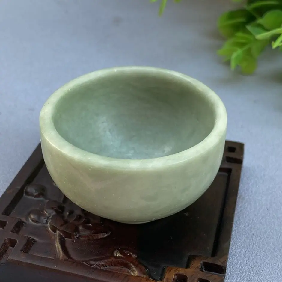 Natural Stone Greenh Yellow Jade Crystal Bowl Tableware Wine Set Minerals Spiritual Living Tea Cup Office Room Home Decoration