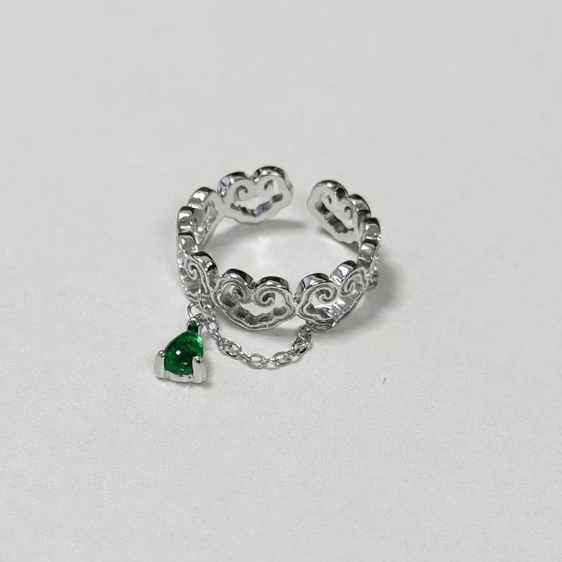 Catena con gocce d'acqua Anello nuvola di buon auspicio Anelli per dito indice Ruyi in stile cinese nuovo da donna KOFSAC
