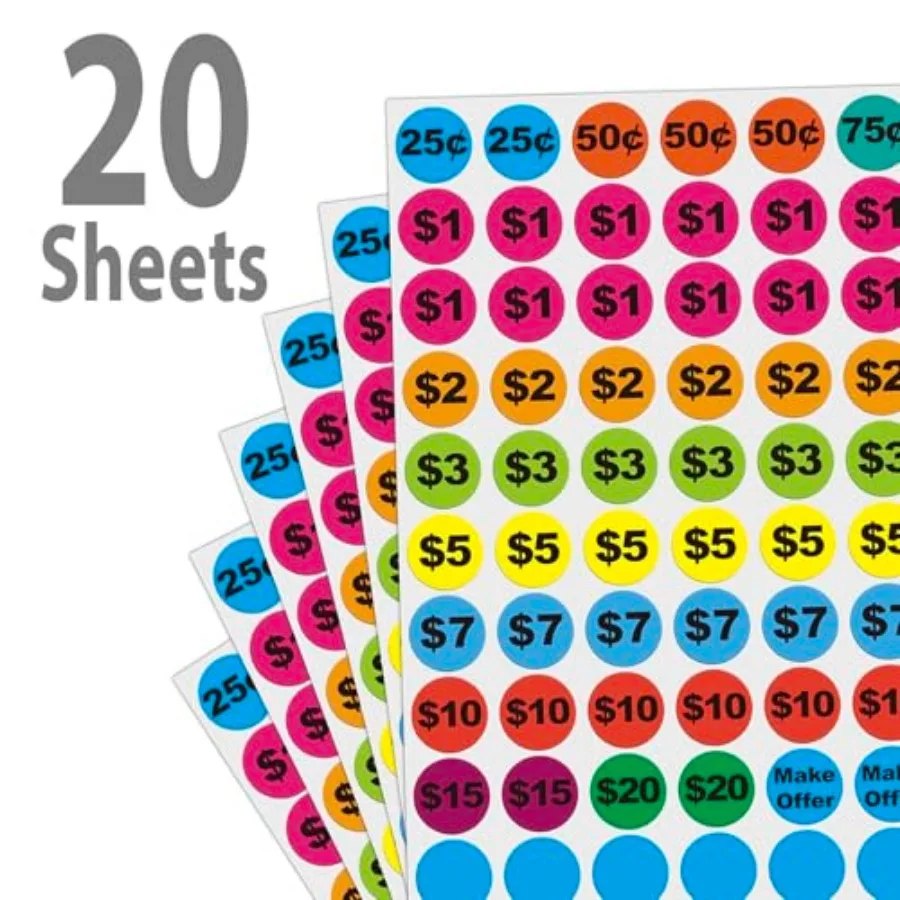 Removable Garage Sale Stickers, 1400 Pcs Yard Sale Price Stickers, 3/4