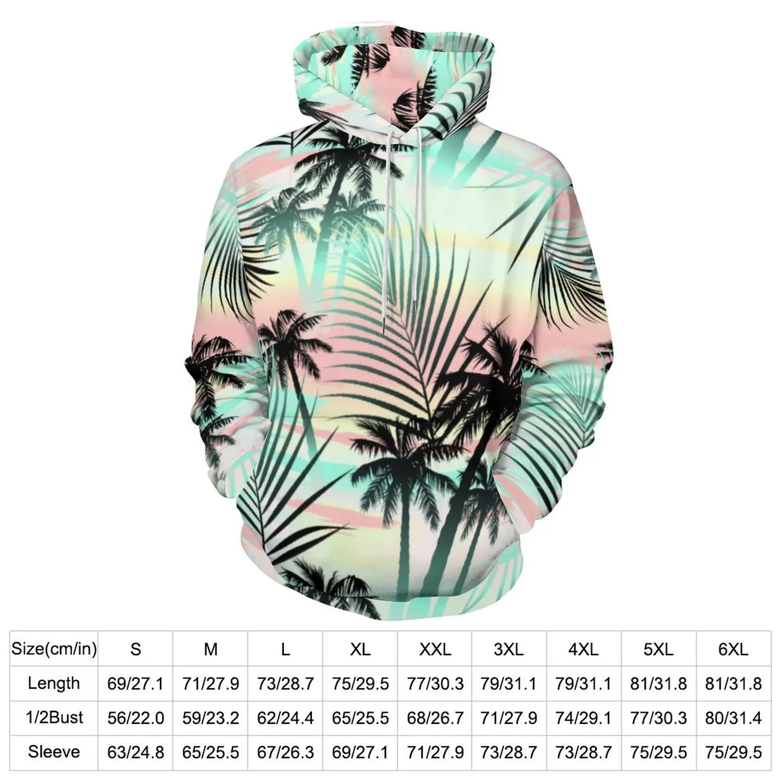 Sunset Casual Hoodies Black Palms Print Funny Hoodie Women Long-Sleeve Hip Hop Graphic Loose Oversized Sweatshirts