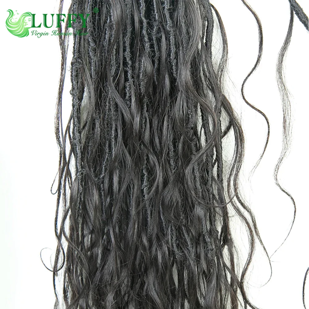 Ganchillo Boho Locs con cabello humano ondulado pre-looped Locs, trenza sin nudos con cabello humano, onda corporal, extremos completos, extensiones de cabello