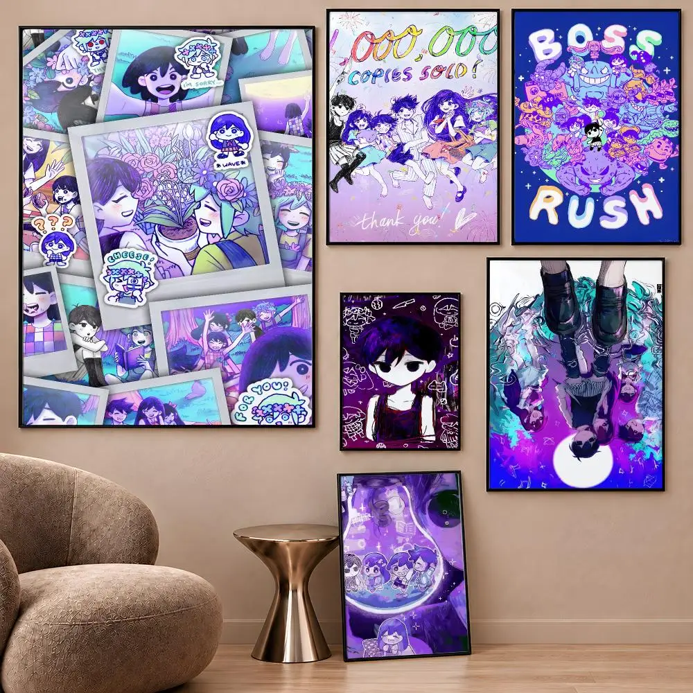 Game OMORI Sunny Basil Aubrey Headspace Poster Aesthetic Wall Art Poster HD Waterproof PP Self Adhesive Bedroom Dorm Room Decor