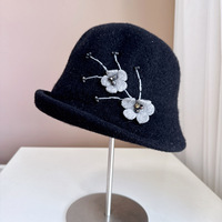 Flower Fisherman Hat For Women Autumn-Winter Wool Knitted Hat Hepburn Wind Upside-Down Basin Hat Tide KJ20241082