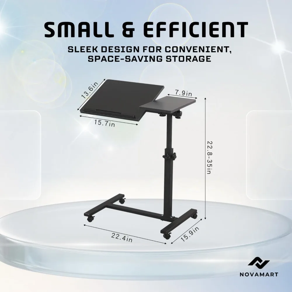 مكتب كمبيوتر محمول قابل لضبط الارتفاع - محطة عمل متنقلة مع سطح MDF وإطار فولاذي للمكتب المنزلي