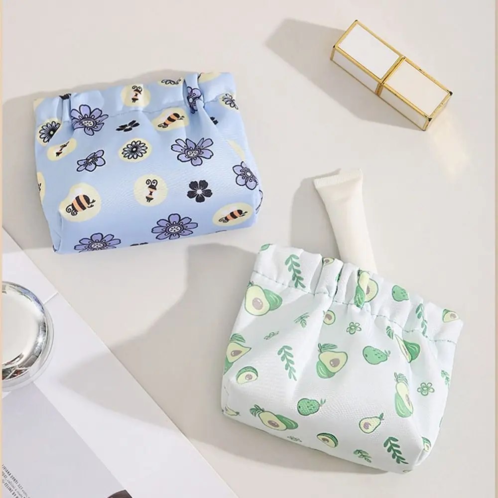 Simple Oxford Cloth Leaf Spring Bag Purse Floral Print Cosmetic Bag Jewelry Storage Bag Coin Bags Self-closing Makeup Bag Women