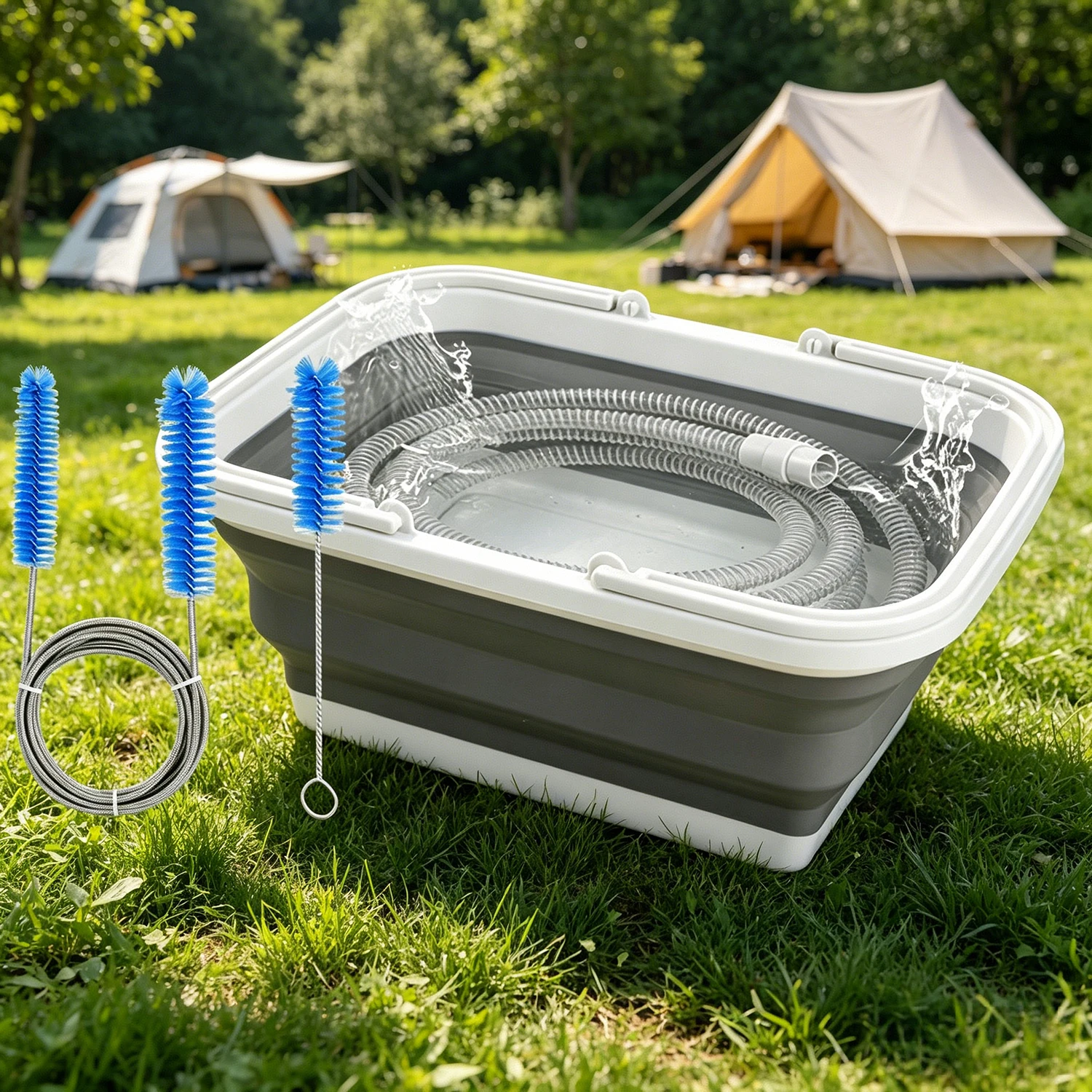 

New CPAP Cleaning Kit with Tube Brush & Collapsible Wash Basin - Hose Tubing Brush & Bucket Tub for Mask and Tubing Maintenance