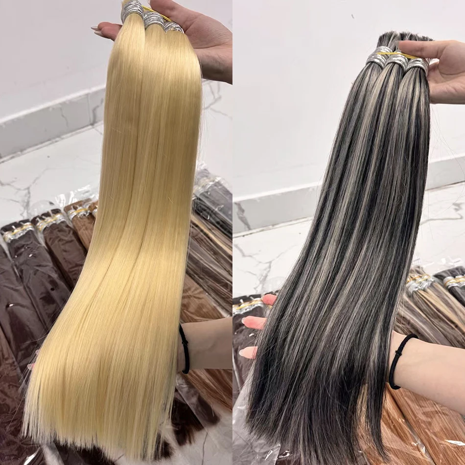 Shinehair Wholesale Straight 16A Double Drawn Hair Bulk 100% Real Human Hair Extensions Highlight Black Hair Bundle Blonde 613
