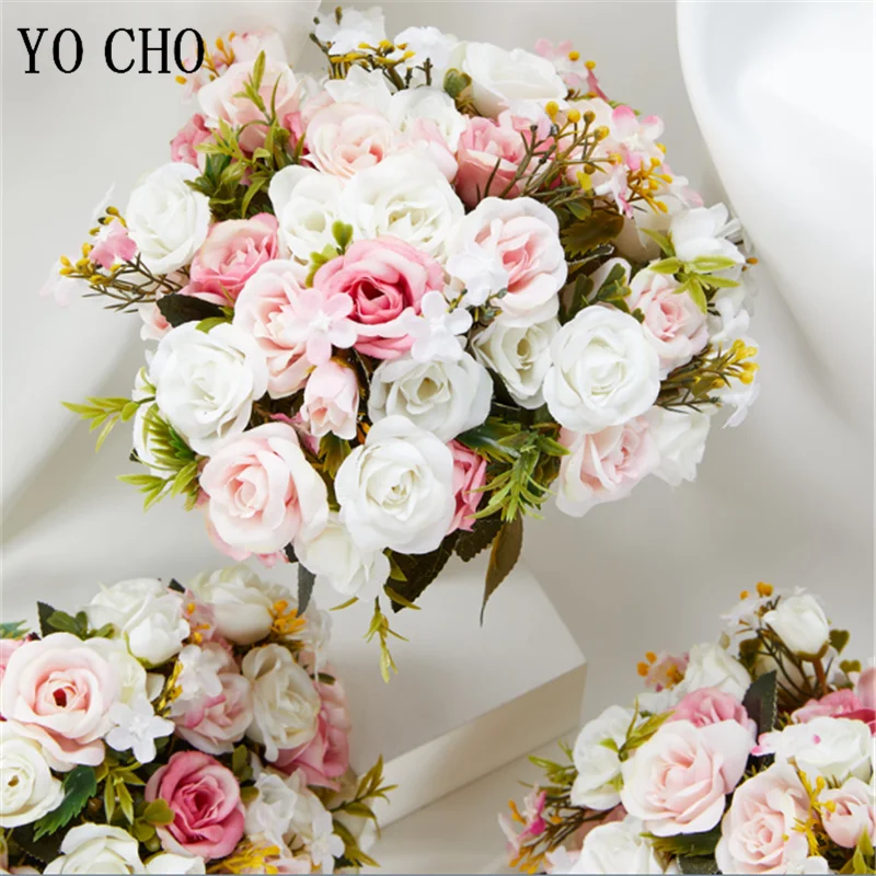 Bride Wedding Bouquet Bridesmaid Holding Flors Pink Roses Artificial Flower White Bridal Bouquet Wedding Decoration Accessories