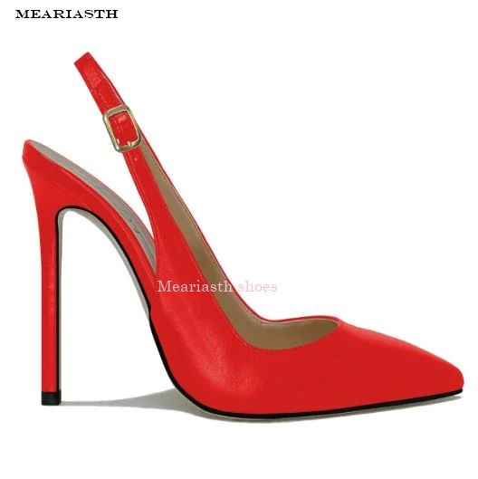 

Plus Size 44 Women Slingback Shoes Pointed Toe Buckle Strap Shallow Slip on Stiletto High Heels Evening Club Pumps Red Black