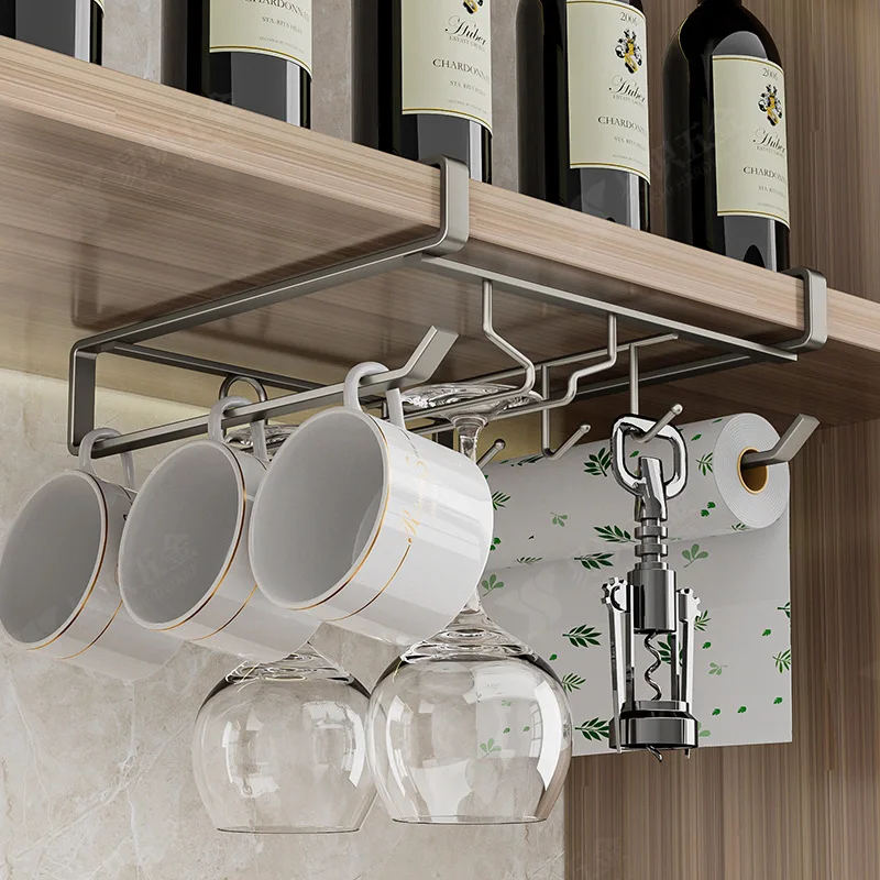 Non-Punching Inverted Hanging Red Wine Glass Rack Goblet Cabinet Hanging Racks Light Luxury High-End Home Organization